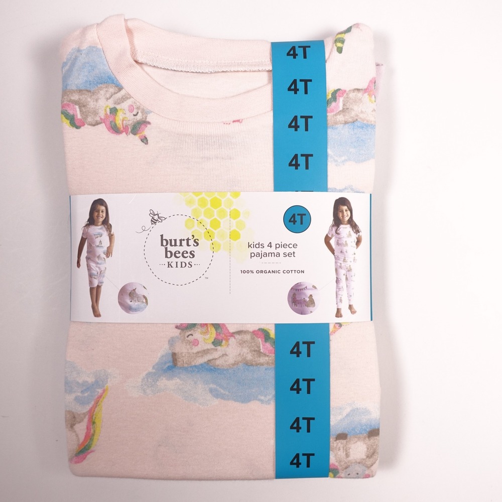 Burts Bees Kids 8 Piece Pajama Set 4T Organic Cotton Pink Unicorn Orange Floral - Picture 2 of 10